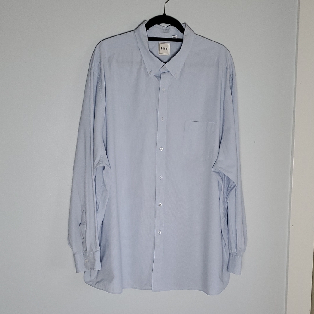Rowm Men's Light Blue Gingham Button Down Dress Shirt 3XB